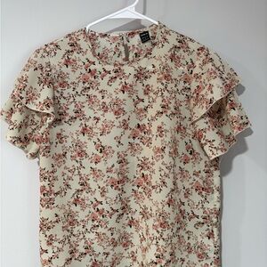 SHEIN Floral Layered Sleeve Blouse - Cream and Pink